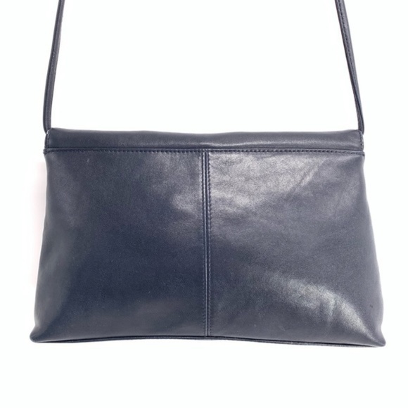 Vtg 1970s Leather Bechamel Navy Crossbody/ Bag - Picture 3 of 4